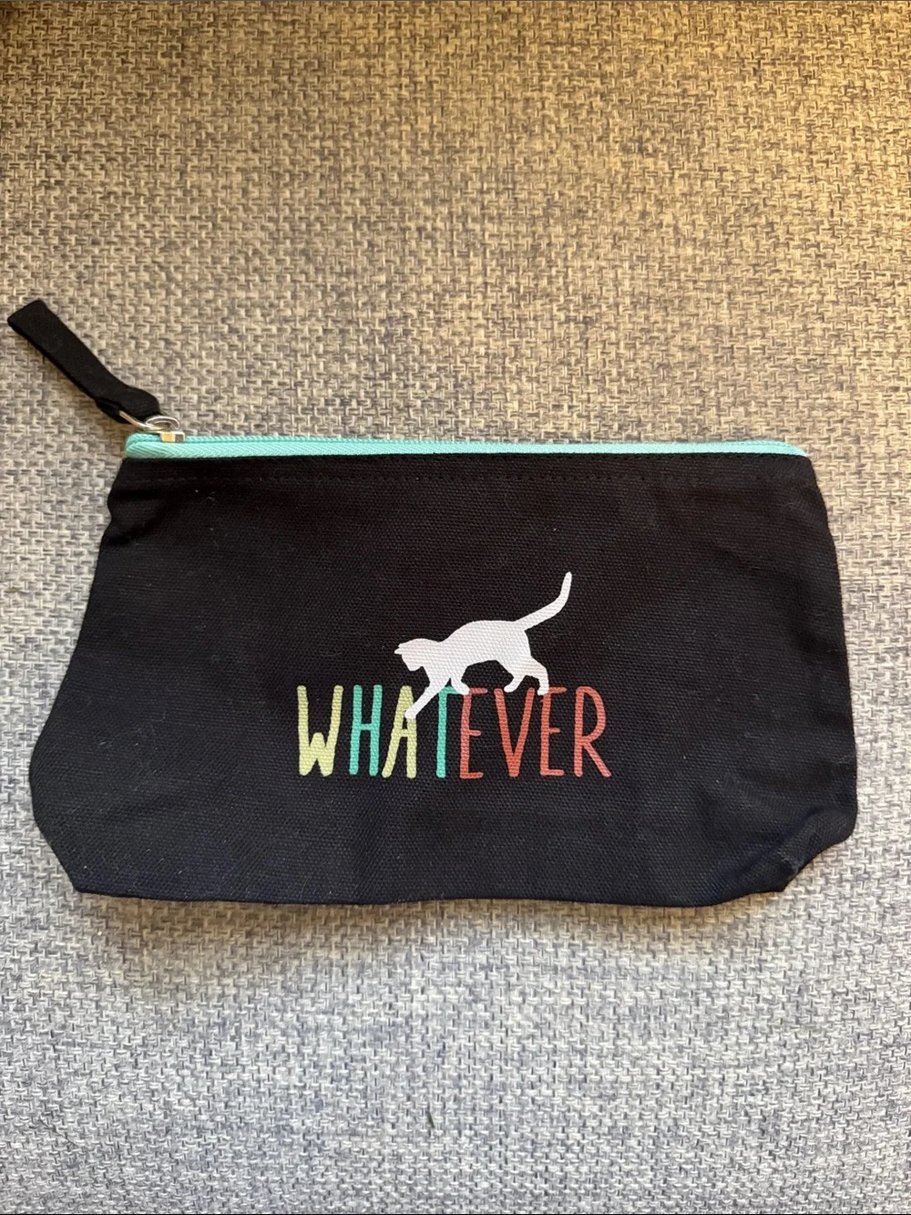 Black 'Whatever' Cat Zip Pouch